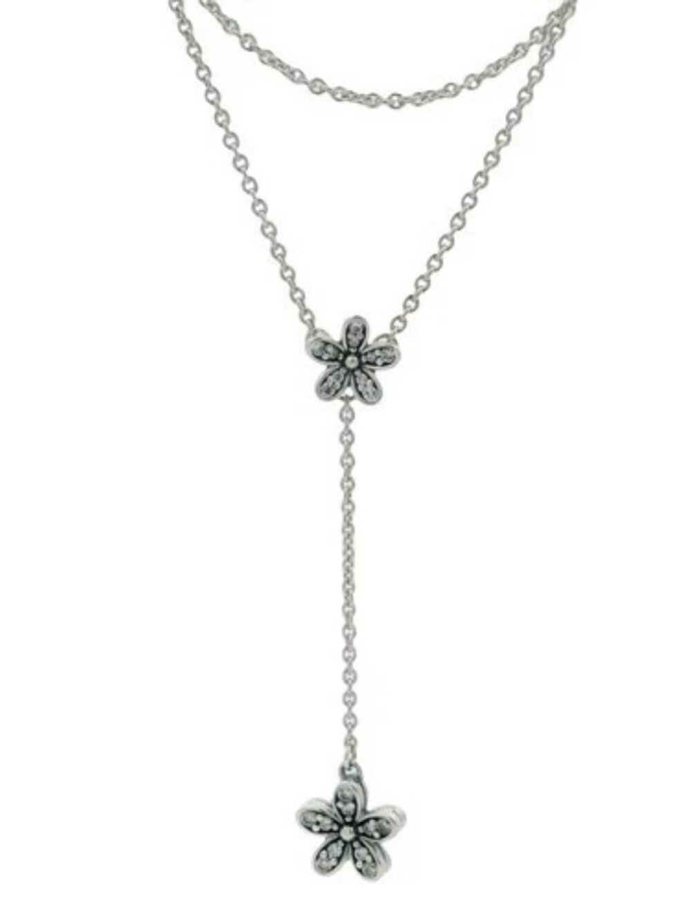 Pandora 925 Sterling Silver and CZ Dazzling Daisies Flower Lariat 23.5" Necklace - Picture 3 of 9